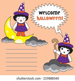 Welcome Halloween paper note illustration set