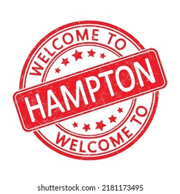 Welcome to HAMPTON. Impression of a round stamp with a scuff. Flat style