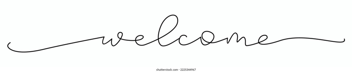 Welcome - Hand drawn lettering phrase Welcome. continuous one black line with word.