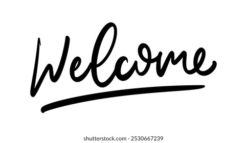 Welcome, hand drawn lettering. Vector calligraphy composition. Welcome sign.