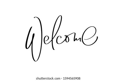 Welcome hand drawn vector lettering text. Handwritten modern calligraphy illustration, brush painted letters.