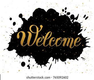 Welcome hand lettering. Handmade calligraphy vector illustration. Perfect for wedding, greeting card, text banner, invitation