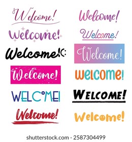 Welcome Hand Lettering Set Vector Design.