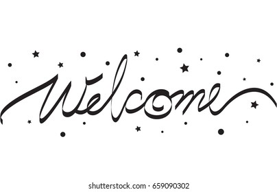 welcome hand lettering sign with star and dot.