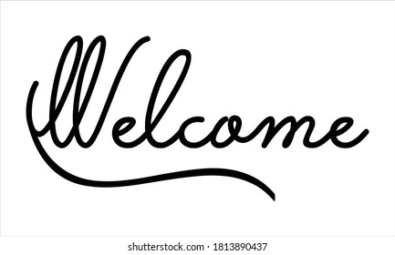 Begrüßungshandschrift mit schwarzer Schrift in Typografie-Textschrift und Kalligrafie-Phrase einzeln auf weißem Hintergrund 