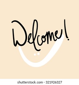 Welcome Hand Written Vector Text. Calligraphy. Black Brush on Yellow Background.
