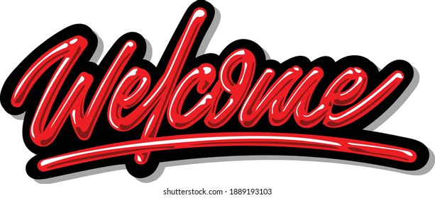 Welcome Handlettering Calligraphy Simple Red Vector Logo
