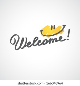 welcome, handwriting phrase, vector illustration