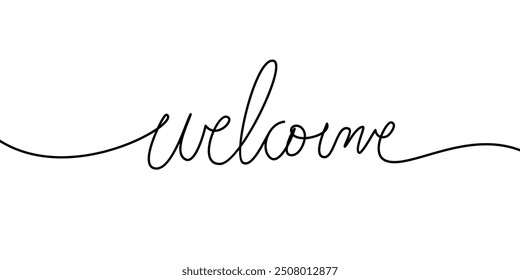 welcome handwritten inscription Continuous thin line. One line drawing of phrase vector illustration for t-shirt, slogan design print graphics style