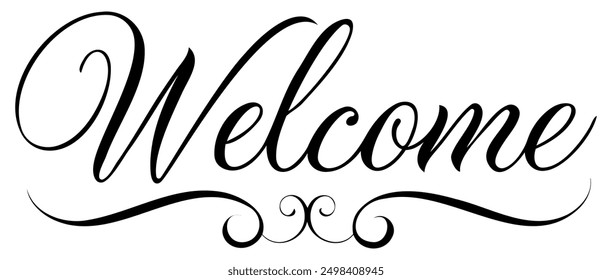 Welcome handwritten lettering isolated on white background. Calligraphy vector design for greeting cards, banner.