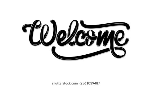 'Welcome' Handwritten Text - Elegant Calligraphic Inscription with Smooth Lines, Perfect for Invitations, Home Decor, Event Signage, and Creative Projects That Create a Warm and Inviting Atmosphere