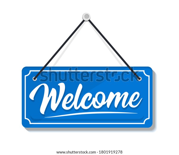 Welcome\
- Hanging Door Sign isolated on transparent background. Signboard\
Welcome. Hanging sign for door. Signboard with a rope. Business\
concept for opens businesses, sites and\
services