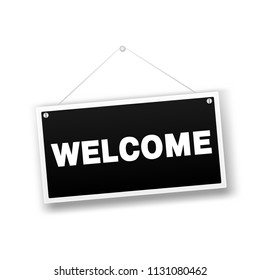 Welcome hanging sign isolated on white wall. Vector illustration