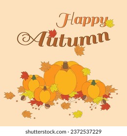 welcome to happy autumn with pumpkin, vector illustration