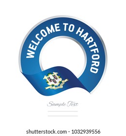 Welcome to Hartford Connecticut flag ribbon travel logo icon stamp