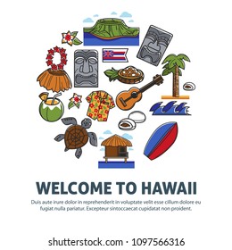 Welcome to Hawaii promo poster with national symbols