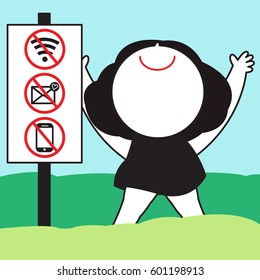 Welcome To The Hill Of Non Social Network Character illustration