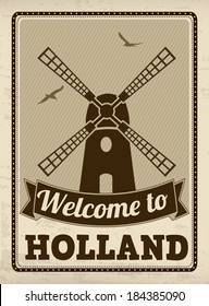 Welcome to Holland in vintage style poster, vector illustration