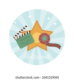 Welcome to Hollywood poster. Concept design with film aking symbols