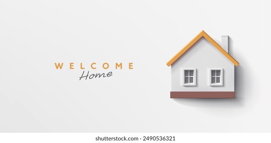 Welcome home, 3D building, sign. For concepts of real estate, and family tranquility, the main homepage for web design. Vector