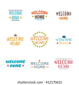 Welcome Home Collection. Set Of 9 Colored Labels, Emblems, Stickers Or Badges. Decorative Elements For Your Design. Postcards