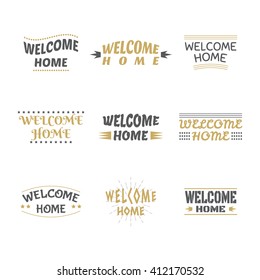 Welcome home design collection. Set of labels, emblems, stickers or badges. Decorative elements for your design. Postcards. Vector illustration