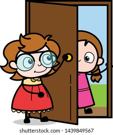 Welcome to Home - Teenager Cartoon Intelligent Girl Vector Illustration