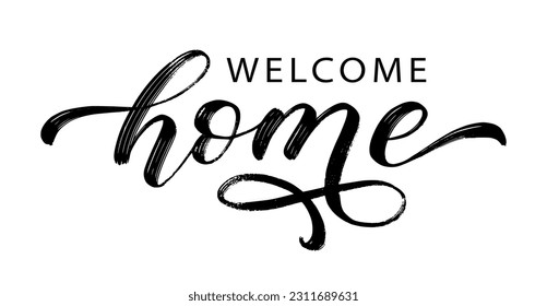 WELCOME HOME text. Vector welcome home word. Typography cozy design for print to poster, banner, welcome doormat, card for your sweet home. Calligraphic quote Vector illustration