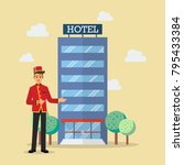 Welcome to hotel bellboy service. Vector Illustration