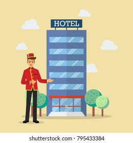 Welcome To Hotel Bellboy Service. Vector Illustration