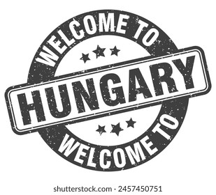 Welcome to Hungary stamp. Hungary round sign isolated on white background