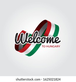 Welcome to Hungary symbol with flag, simple modern logo on white background, vector illustration