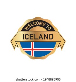 Welcome to ICELAND logo badge with  flag