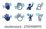 Welcome icon set, hello, hey, greeting and bye vector with hand symbol illustration.