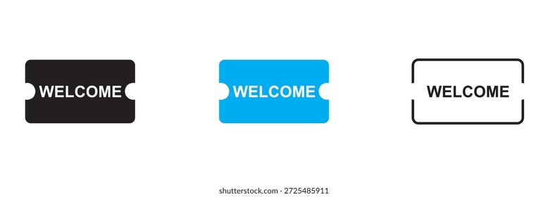 Welcome icon. Simple flat and outline vector icons showing waving hands and people greeting, used for hello, welcome, communication, and user interaction concepts.