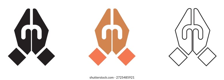 Welcome icon. Simple flat and outline vector icons showing waving hands and people greeting, used for hello, welcome, communication, and user interaction concepts.
