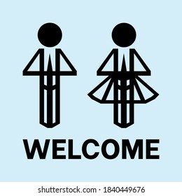 A welcome icon that is represented by a symbol of a man and woman whose hands are in front of the chest which signifies respect and hospitality.