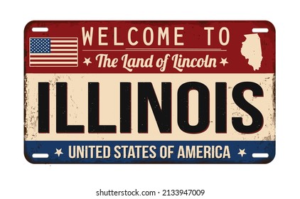 Welcome to Illinois vintage rusty license plate on a white background, vector illustration