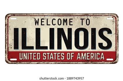 Welcome to Illinois vintage rusty metal plate on a white background, vector illustration
