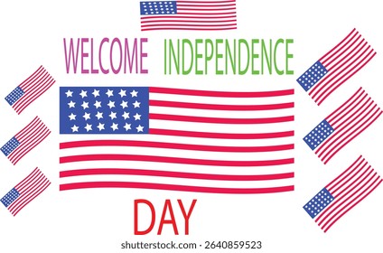 Welcome Independence Day Vector Illustration with American Flags and Patriotic Typography Design