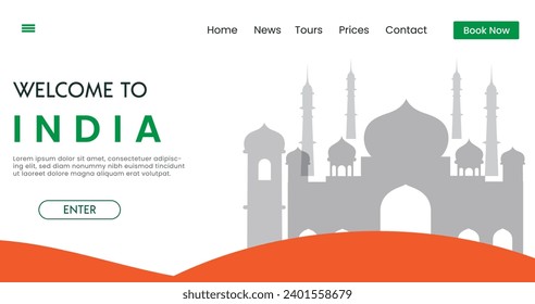 Bienvenidos a la ilustración vectorial de fondo de India. Afiche de viajes y turismo. Famoso Taj Mahala como monumentos .