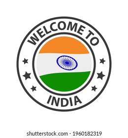 Welcome to India. Collection of icons welcome to. Stamp welcome to with waving country flag