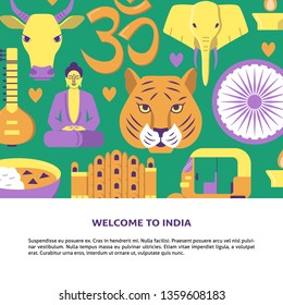 Welcome to India concept banner in flat style