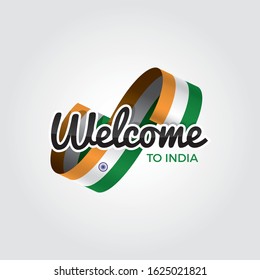Welcome to India symbol with flag, simple modern logo on white background, vector illustration