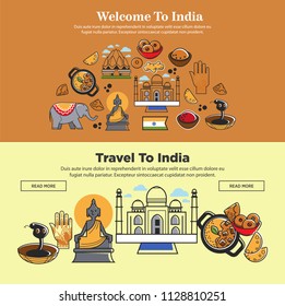 Welcome to India travelling posters set vector illustration