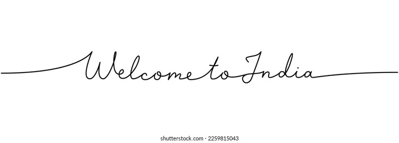 Welcome to India - word with continuous one line. Minimalist drawing of phrase illustration. India country - continuous one line illustration.