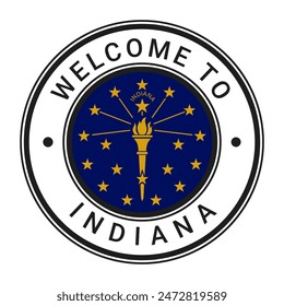 Welcome To Indiana isolated Round Sign, Stamp, Sticker with Flag vector illustration