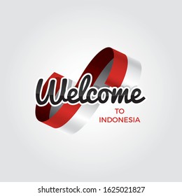 Welcome to Indonesia symbol with flag, simple modern logo on white background, vector illustration