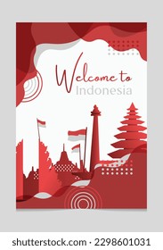 Welcome to indonesia Vector Brochure with Borobudur, national monument, and Bali