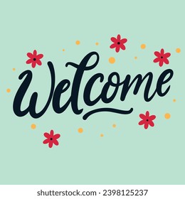 Welcome inscription banner. Handwriting text banner Welcome square composition. Hand drawn vector art.